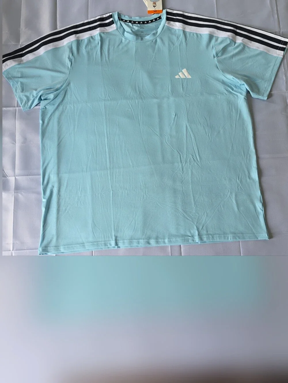 ADIDAS Light Blue Men's Athletic Tee with Contrast Shoulder Stripes